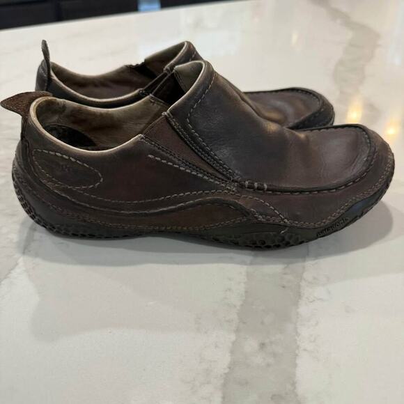 Patagonia Cardon Leather Slip On Loafers Mens 8 Dark Brown Casual Shoes Gorpcore - Picture 1 of 10
